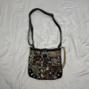 y2k camo bedazzled grunge patchwork small crossbody bag